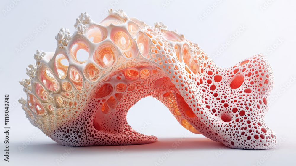 3D Rendered Abstract Coral Reef Structure: Organic, Porous, Hues of Peach and White 3D Rendered Abstract Coral Reef Structure: Organic, Porous, Hues of Peach and White
