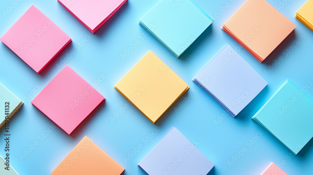 Colorful Wall of Sticky Notes with Handwritten Messages in a Vibrant Urban Setting. Sticky Note Post It Board Office. Business people meeting at office and use post it notes to share idea. Brainstorm