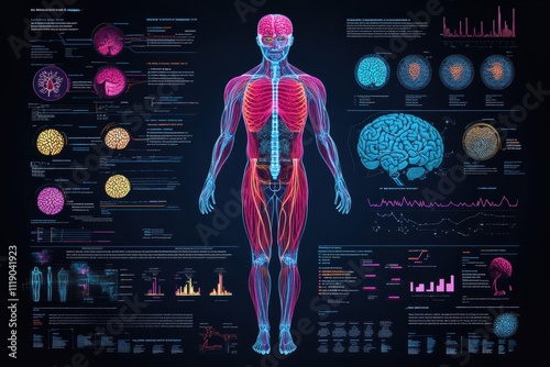 Human anatomy infographic science lab data visualization digital art educational display health awareness campaign photo