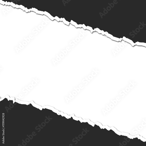 Piece of torn black horizontal paper transparent background