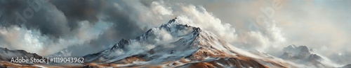 Majestic Mountain Peak Enveloped In Misty Clouds