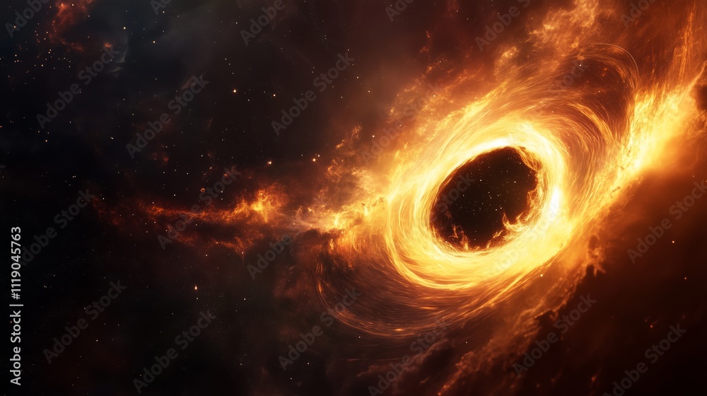 Glowing Black Hole Surrounded by Fiery Gas and Stars - made with Generative AI Glowing Black Hole Surrounded by Fiery Gas and Stars - made with Generative AI