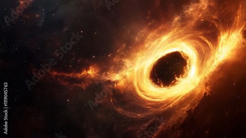 Glowing Black Hole Surrounded by Fiery Gas and Stars - made with Generative AI