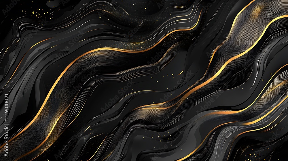 Sophisticated Dark Background with Golden Lines and Graceful Flowing Waves