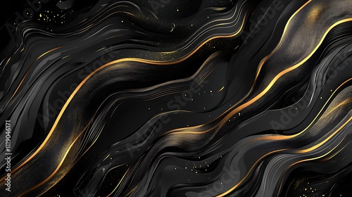 Sophisticated Dark Background with Golden Lines and Graceful Flowing Waves