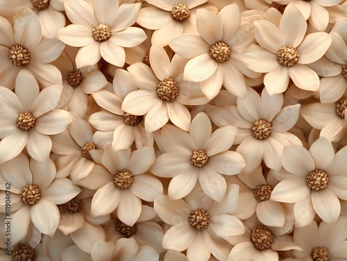A close-up view of delicate, cream-colored flowers arranged closely together.