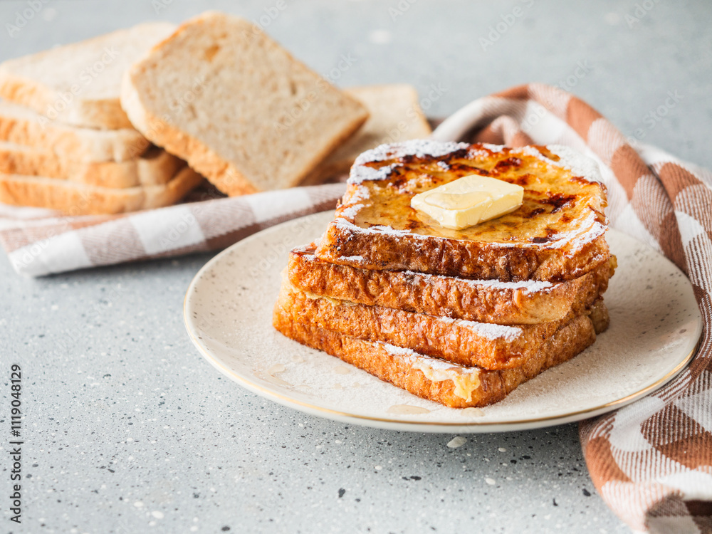 French Toast with Honey and Butter, Sweet Breakfast Delight, Delicious and Tasty Morning Treat French Toast with Honey and Butter, Sweet Breakfast Delight, Delicious and Tasty Morning Treat