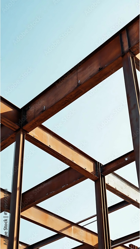 Fototapeta premium A symphony of rust-colored steel, these beams stretch towards the heavens, a testament to the building's structural integrity.