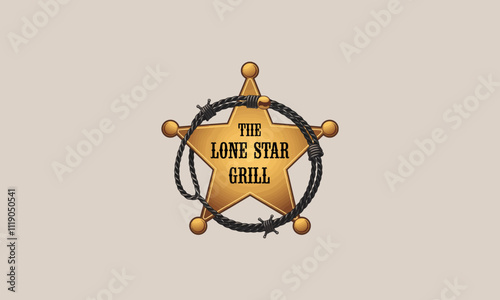 Golden sheriff star with rope for "Lone Star Grill."