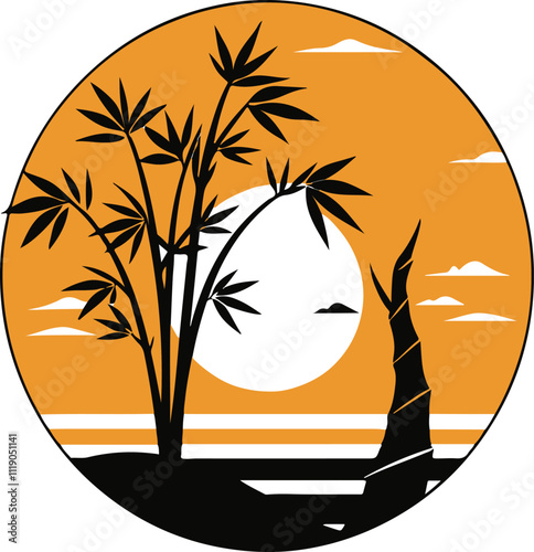 island sunset vector illustration lake moon design 