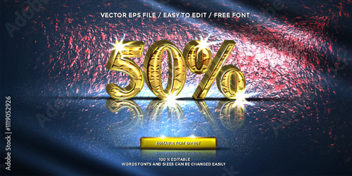 3D rendering discount 50% gold text effect animation
