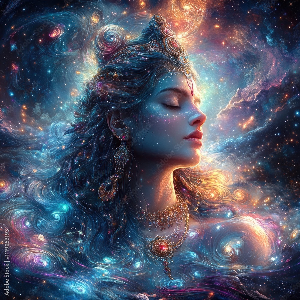 Maha Shivratri Celebration of Lord Shiva in Surrealism with Vibrant Colors and Cosmic Background