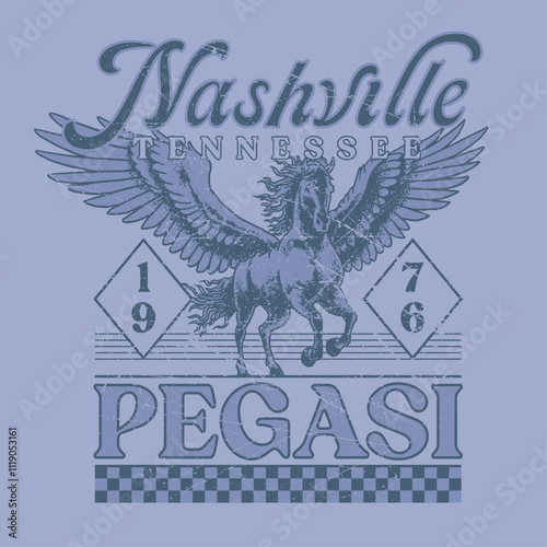 HAND DRAWN HORSE PEGASUS ANIMAL FLYING ATHLETIC TEAM UNIVERSITY VARSITY AMERICAN MAGICAL VINTAGE TSHIRT TEE PRINT FOR APPAREL MERCHANDISE