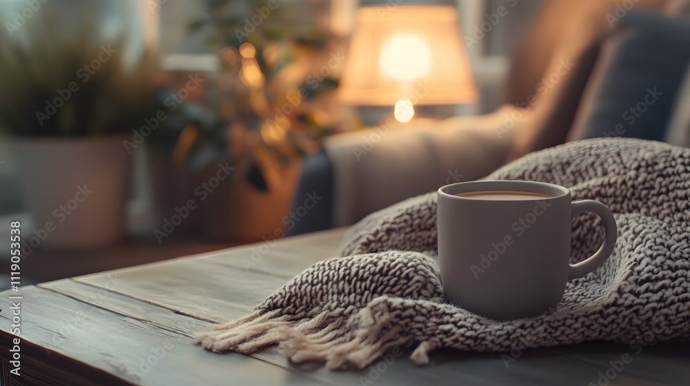 Blank mockup template of a matte coffee cup on a polished wooden table, with cozy textiles and a softly glowing lamp. Blank mockup template of a matte coffee cup on a polished wooden table, with cozy textiles and a softly glowing lamp.