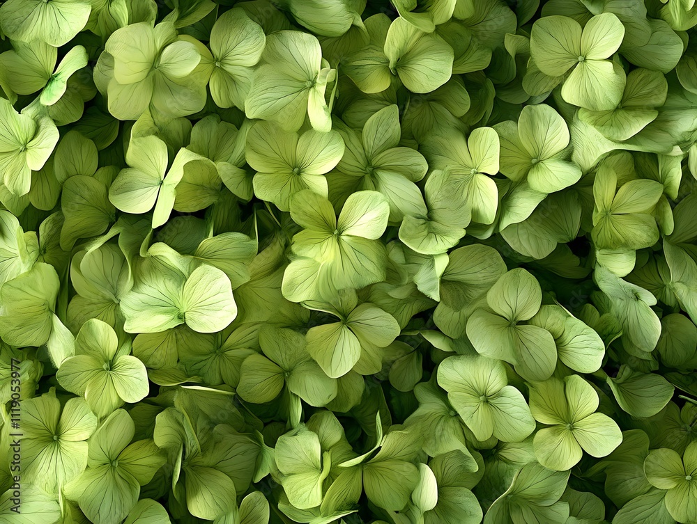 A dense arrangement of light green leaves resembling clovers, creating a lush, vibrant texture. A dense arrangement of light green leaves resembling clovers, creating a lush, vibrant texture.