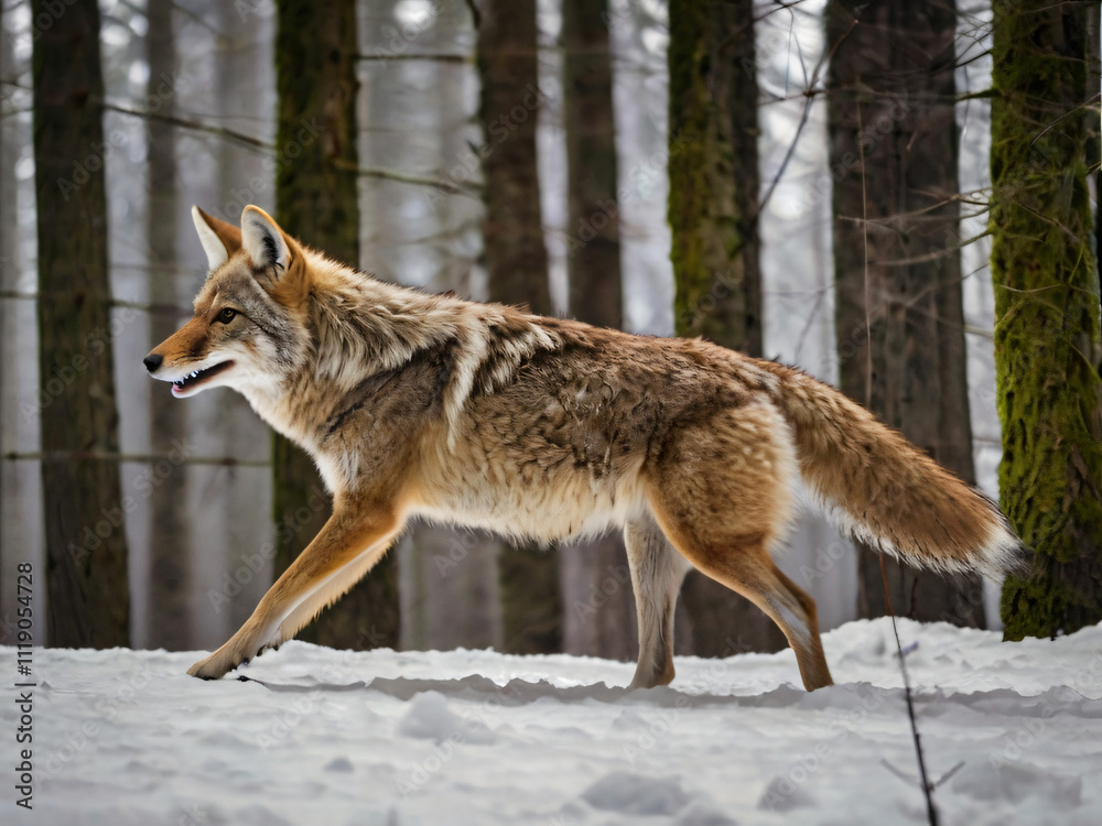 Naklejka premium coyote on snow