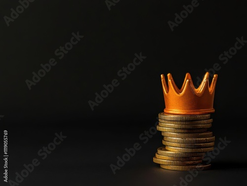 A radiant crown of financial symbols glowing above a pyramid of golden coins, symbolizing profit-driven success photo