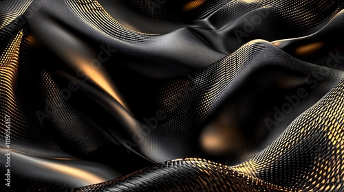 Sleek Black Background Adorned with Three-Dimensional Gold Accents and Lines