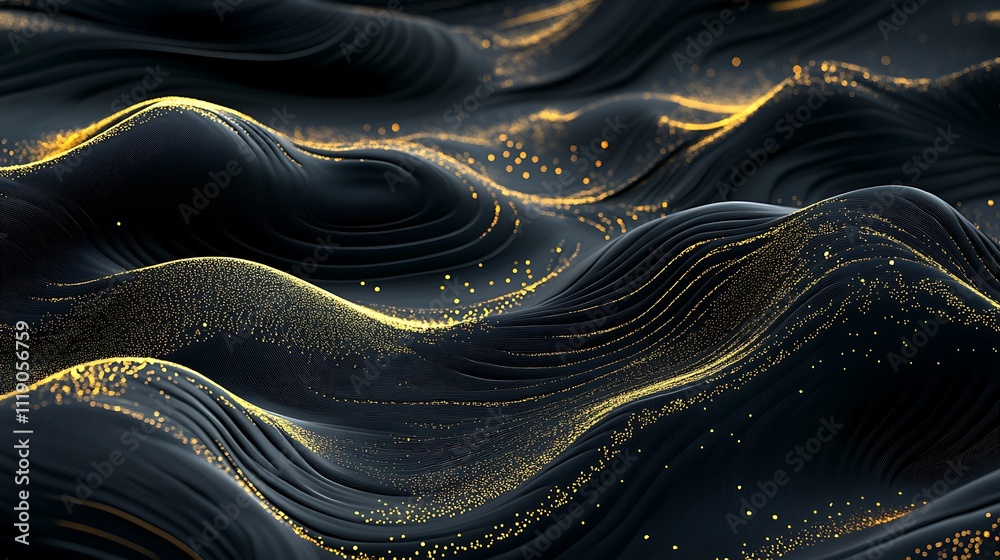 Sleek Black Background Adorned with Three-Dimensional Gold Accents and Lines Sleek Black Background Adorned with Three-Dimensional Gold Accents and Lines