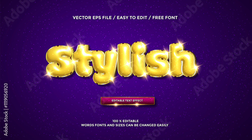 3D rendering Stylish bubble gold text effect animation
