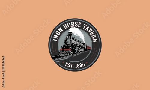Classic train logo for Iron Horse Tavern establishment.