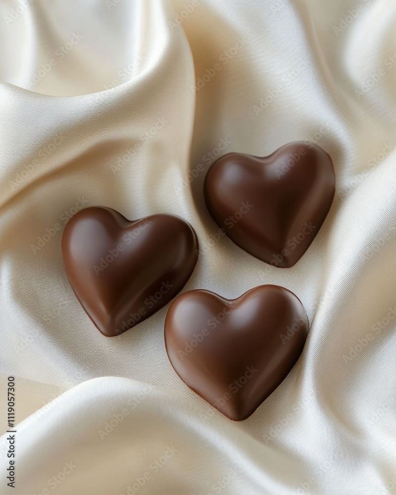 Heart Shaped Chocolate Candies on Silk Fabric Heart Shaped Chocolate Candies on Silk Fabric