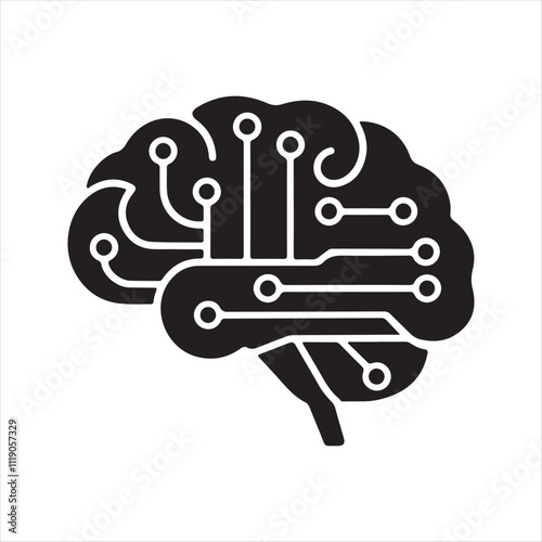 Brain with circuits. circuit board in brain shape.