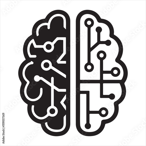 Brain with circuits. circuit board in brain shape.