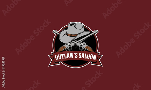 Western saloon logo with hat and crossed pistols.