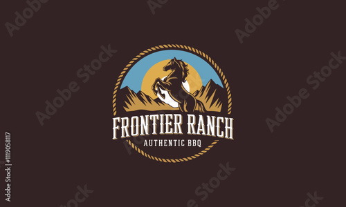 Horse rearing logo for Frontier Ranch Authentic BBQ.