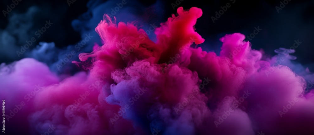 Vibrant pink and blue smoke clouds on black background. Vibrant pink and blue smoke clouds on black background.