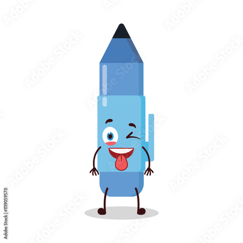 cute teased expression of blue pen cartoon character