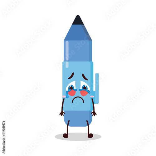 cute cry expression of blue pen cartoon character