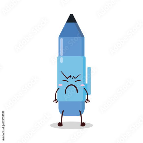 cute annoyed expression of blue pen cartoon character