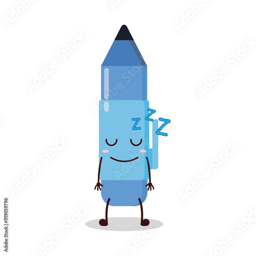 cute sleep expression of blue pen cartoon character