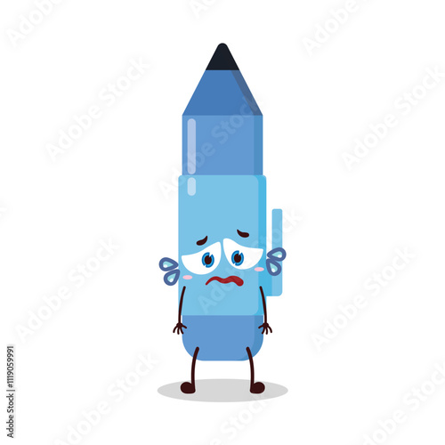 cute depressed expression of blue pen cartoon character