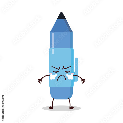 cute mad expression of blue pen cartoon character