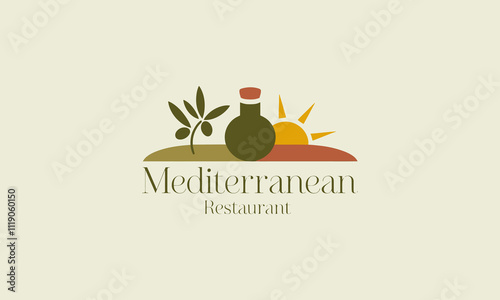 Mediterranean restaurant logo with olive and sun