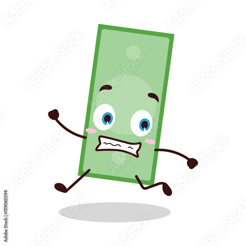 cute terrified running expression of paper money cartoon character