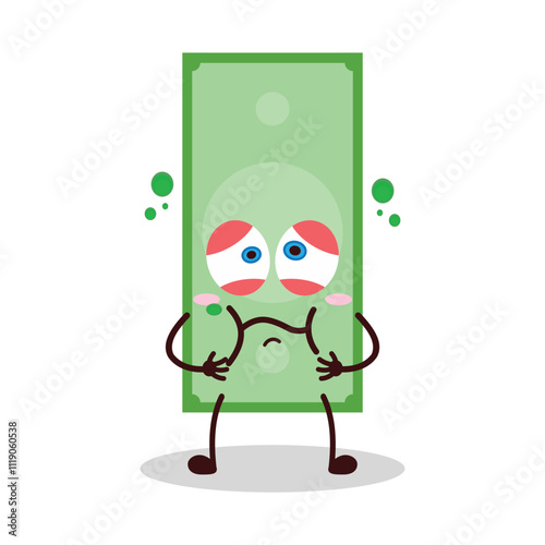 cute sick expression of paper money cartoon character