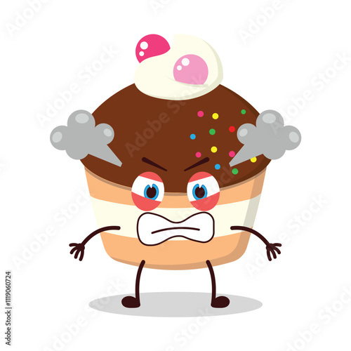 cute furious expression of muffin cartoon character