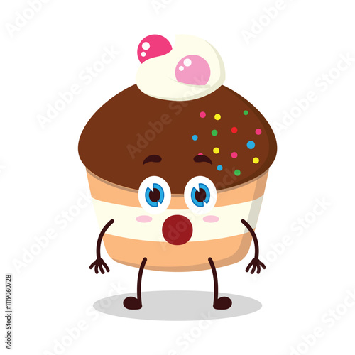 cute shocked expression of muffin cartoon character