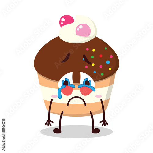 cute cry expression of muffin cartoon character