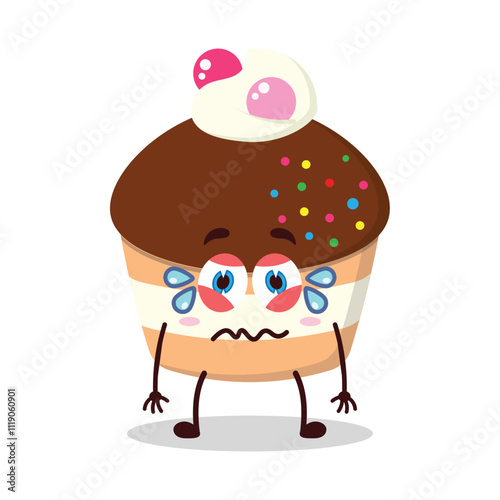 cute upset expression of muffin cartoon character