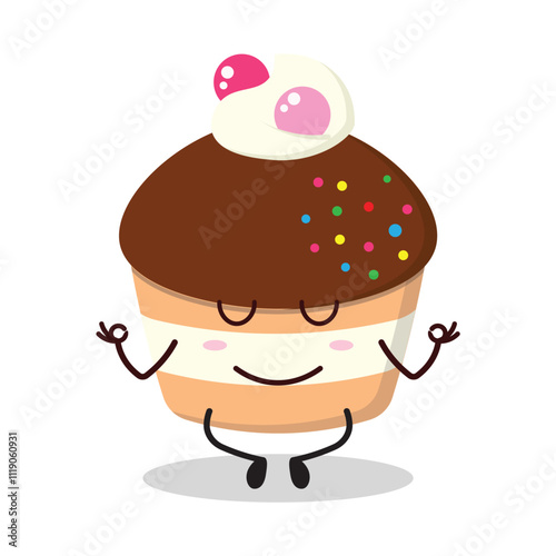 cute yoga expression of muffin cartoon character