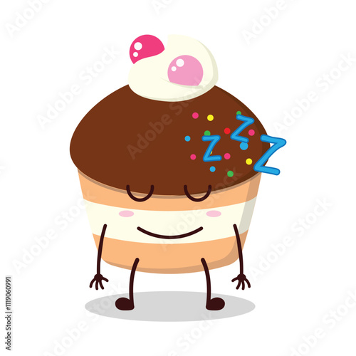 cute sleep expression of muffin cartoon character