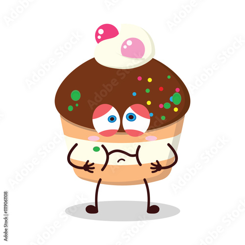 cute sick expression of muffin cartoon character