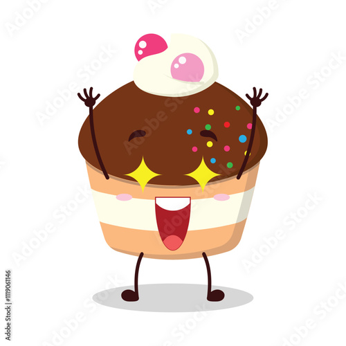 cute excited expression of muffin cartoon character