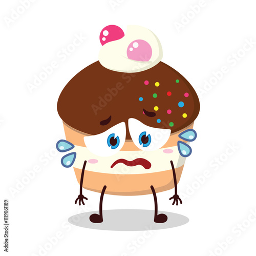 cute depressed expression of muffin cartoon character