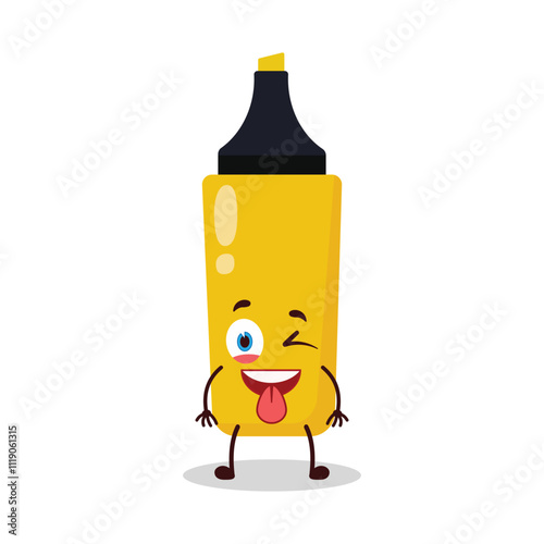 cute teased expression of yellow highlighter cartoon character
